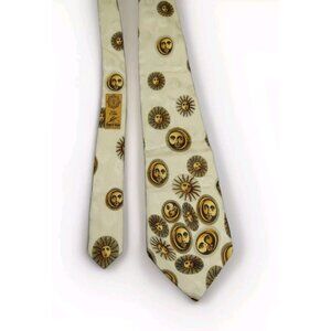 Fornasetti Italian Silk Tie Sun Moon Excellent Condition Soli E Lune Cream Gold